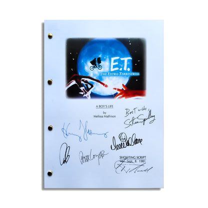 Guion firmado de la pelicula ET El extraterrestre, ideal para coleccionistas y amantes del cine de Spielberg
