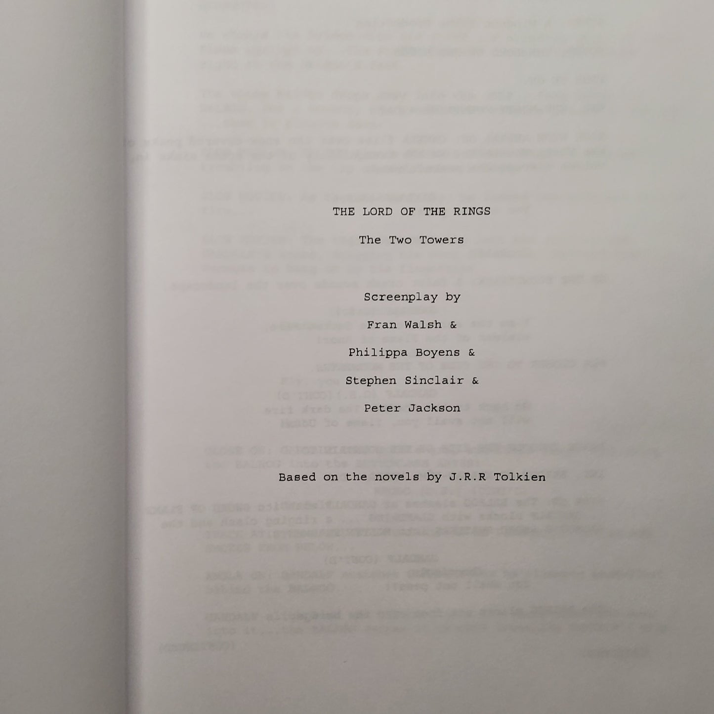 Primera página del Screenplay de The Lord of the rings: The two Towers