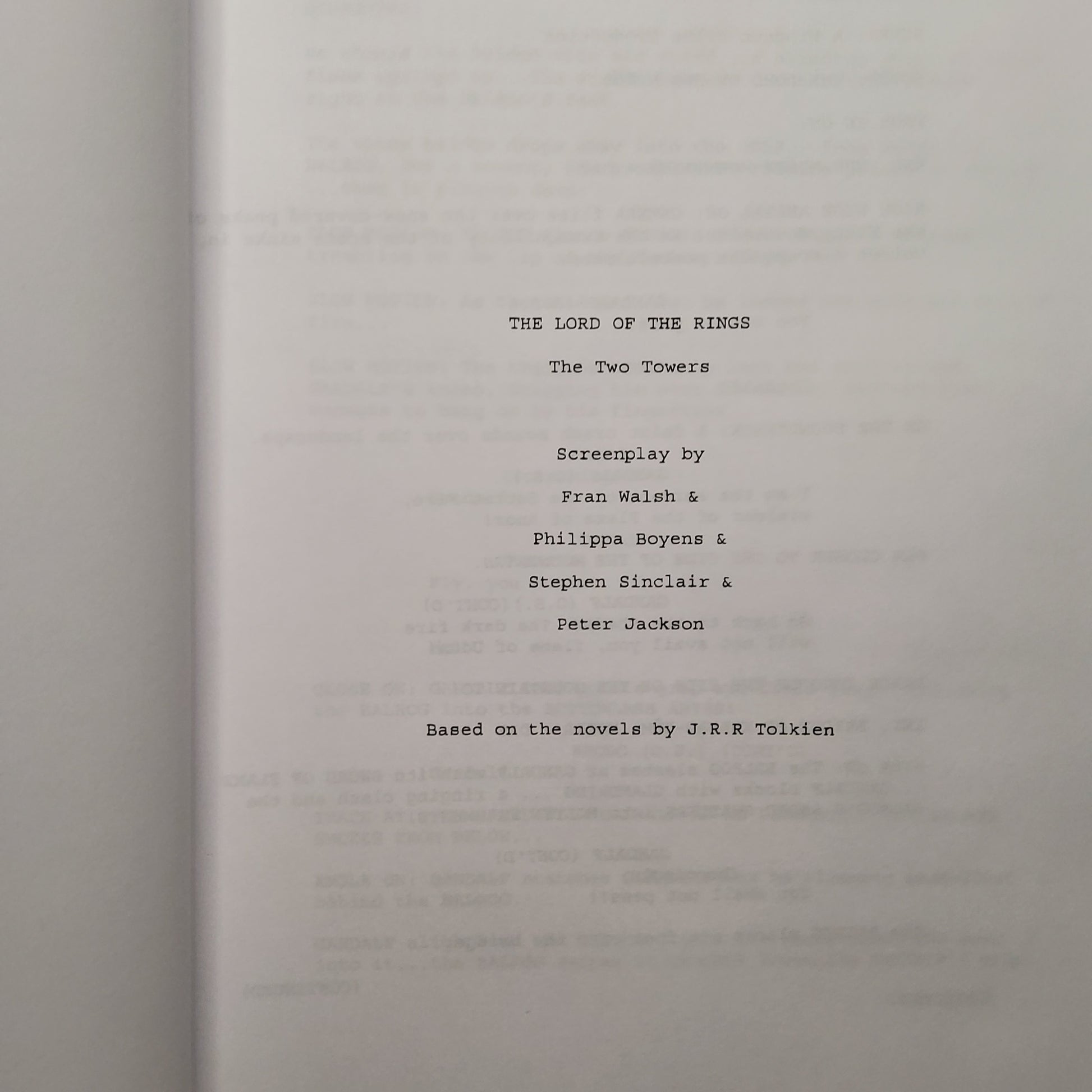 Primera página del Screenplay de The Lord of the rings: The two Towers