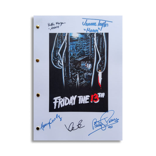 Portada del guion de FRIDAY THE 13 con la firma de 5 miembros del elenco tutiendadecine.com