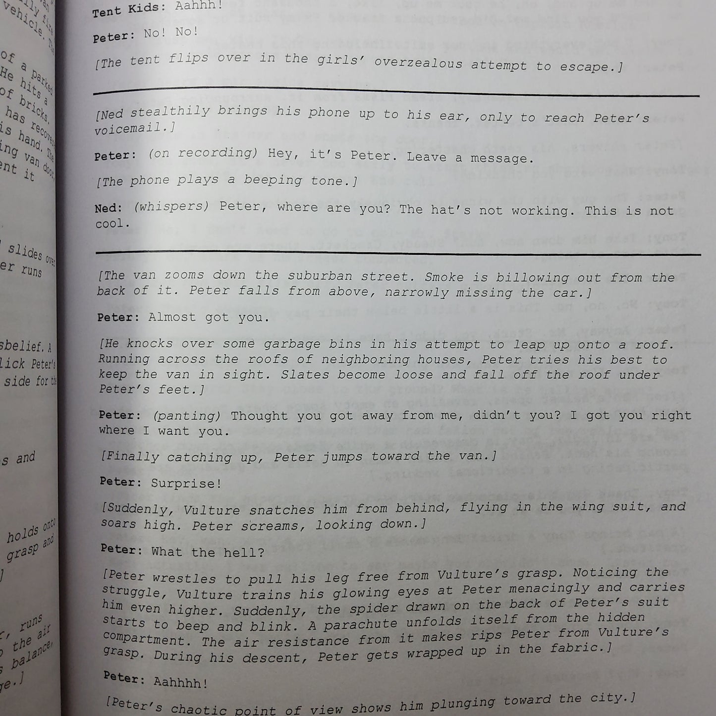 Detalle de pagina del guion de Spiderman: Homecoming, pieza unica de coleccion.