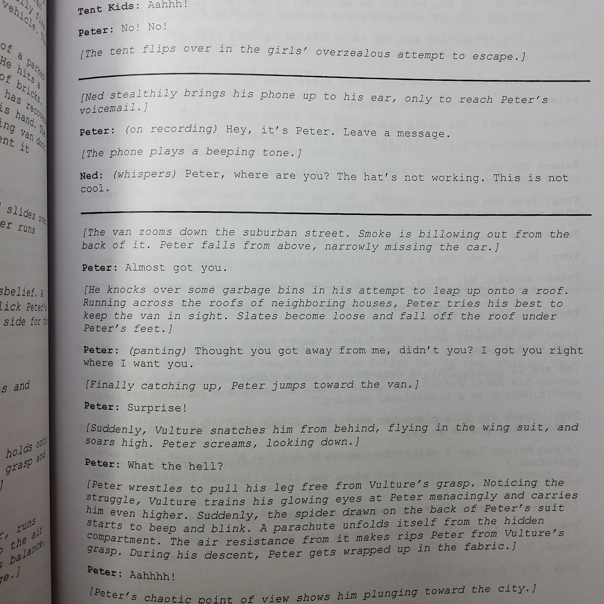 Detalle de pagina del guion de Spiderman: Homecoming, pieza unica de coleccion.