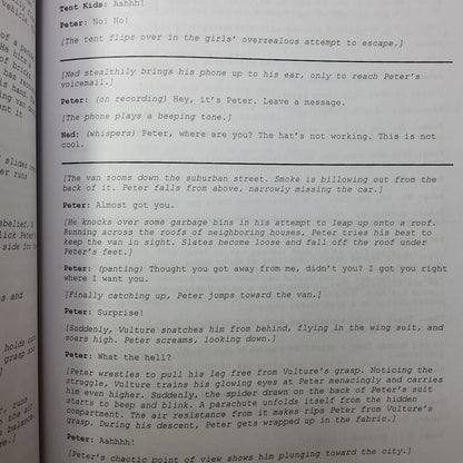 Detalle de pagina del guion de Spiderman: Homecoming, pieza unica de coleccion.