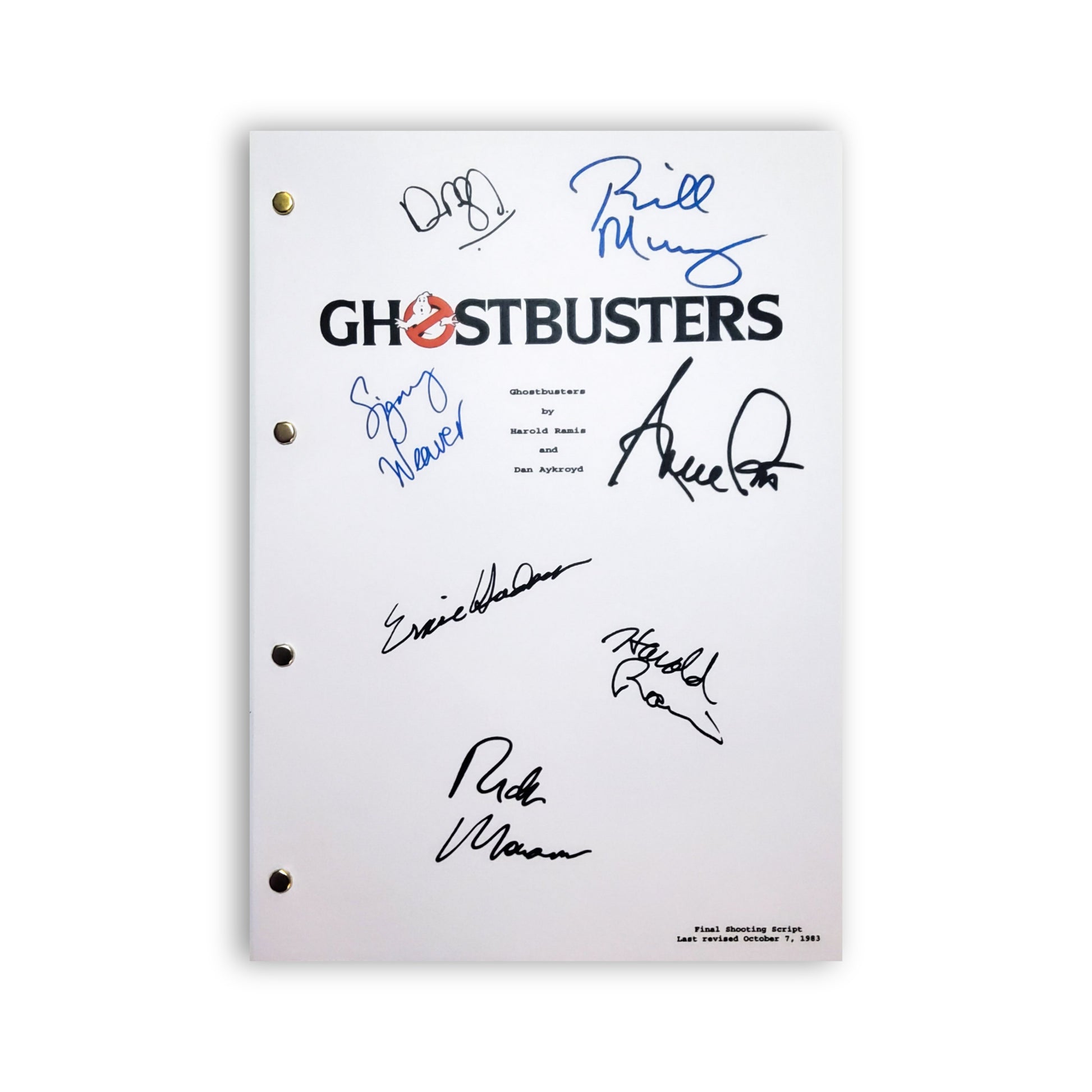 Portada del guion de Cazafantasmas con las firmas de siete miembros del elenco tutiendadecine.com