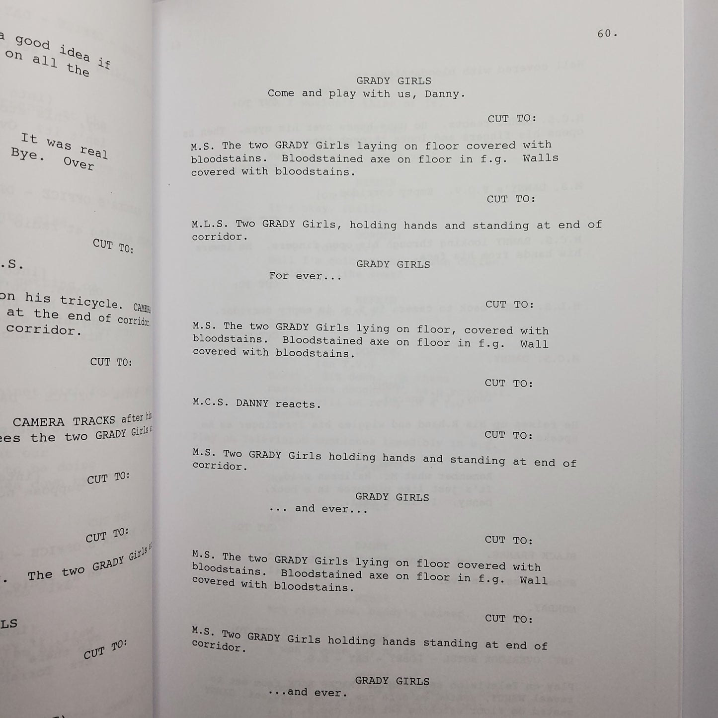 Memorabilia de peliculas iconicas del cine de terror. Guion original firmado por actores y actrices de El Resplandor basada en la novela de Stephen King