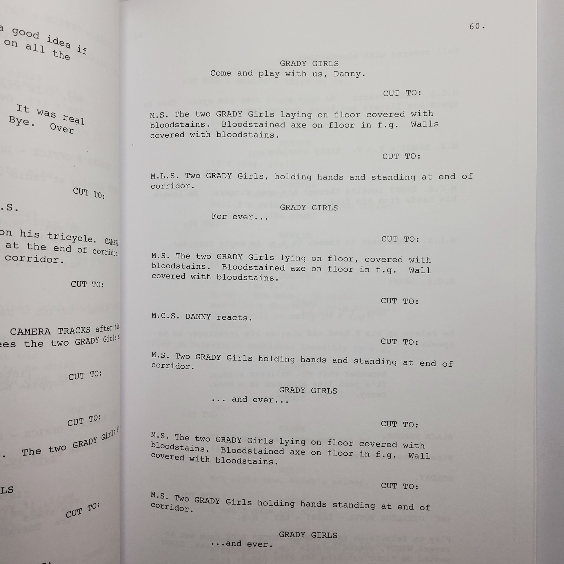 Memorabilia de peliculas iconicas del cine de terror. Guion original firmado por actores y actrices de El Resplandor basada en la novela de Stephen King
